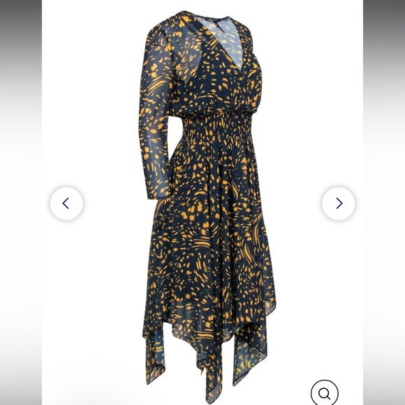 Maje Navy & Yellow Spotted Print Long Sleeve Midi Dress - Picture 5 of 11